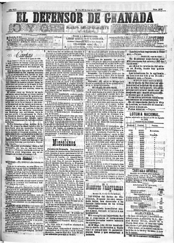 'El Defensor de Granada  : diario político independiente' - Año XIII Número 5016 2ª ed. - 1892 Agosto 30