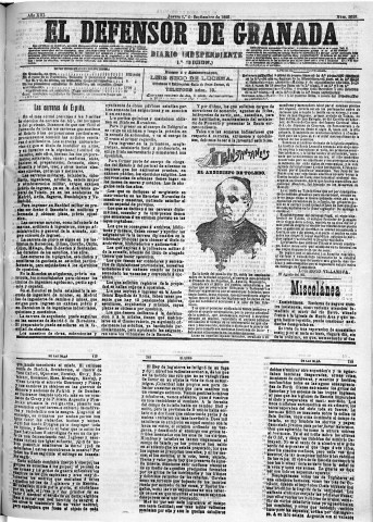 'El Defensor de Granada  : diario político independiente' - Año XIII Número 5019 1ª ed. - 1892 Septiembre 01