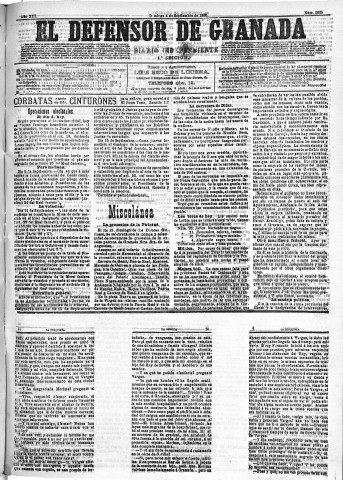 'El Defensor de Granada  : diario político independiente' - Año XIII Número 5025 1ª ed. - 1892 Septiembre 04