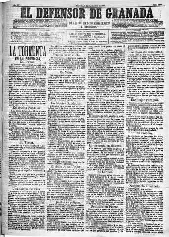 'El Defensor de Granada  : diario político independiente' - Año XIII Número 5029 1ª ed. - 1892 Septiembre 07