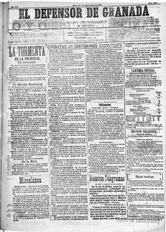'El Defensor de Granada  : diario político independiente' - Año XIII Número 5030 2ª ed. - 1892 Septiembre 07