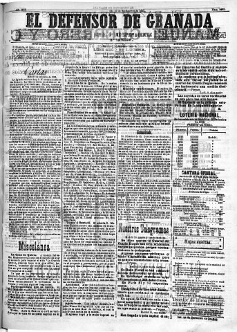 'El Defensor de Granada  : diario político independiente' - Año XIII Número 5035 2ª ed. - 1892 Septiembre 10