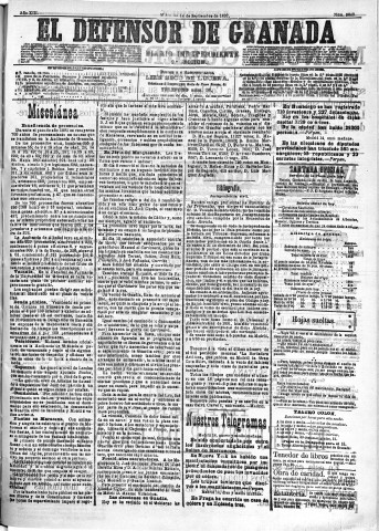 'El Defensor de Granada  : diario político independiente' - Año XIII Número 5040 2ª ed. - 1892 Septiembre 14