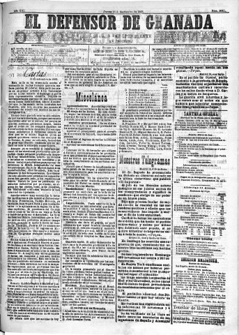 'El Defensor de Granada  : diario político independiente' - Año XIII Número 5041 2ª ed. - 1892 Septiembre 15