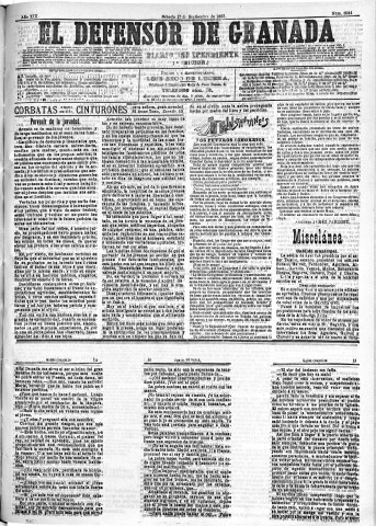 'El Defensor de Granada  : diario político independiente' - Año XIII Número 5044 1ª ed. - 1892 Septiembre 17