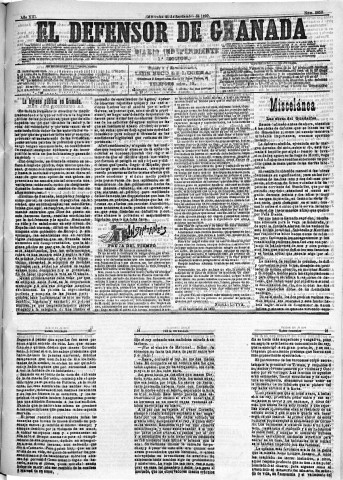 'El Defensor de Granada  : diario político independiente' - Año XIII Número 5050 1ª ed. - 1892 Septiembre 21