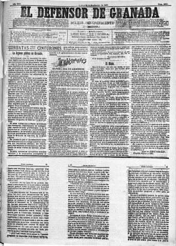 'El Defensor de Granada  : diario político independiente' - Año XIII Número 5052 1ª ed. - 1892 Septiembre 22