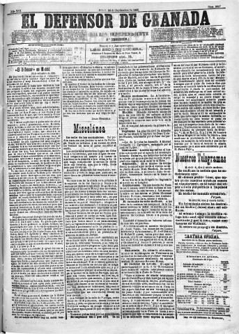 'El Defensor de Granada  : diario político independiente' - Año XIII Número 5057 2ª ed. - 1892 Septiembre 24