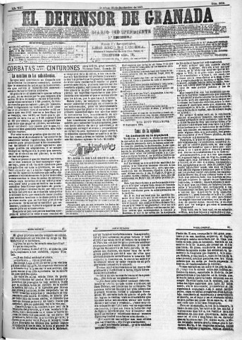 'El Defensor de Granada  : diario político independiente' - Año XIII Número 5058 1ª ed. - 1892 Septiembre 25