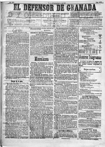 'El Defensor de Granada  : diario político independiente' - Año XIII Número 5061 2ª ed. - 1892 Septiembre 27
