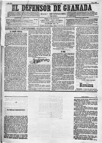 'El Defensor de Granada  : diario político independiente' - Año XIII Número 5065 2ª ed. - 1892 Septiembre 29