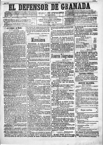 'El Defensor de Granada  : diario político independiente' - Año XIII Número 5070 1ª ed. - 1892 Octubre 04