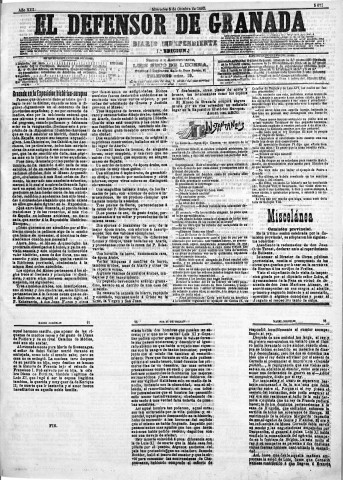 'El Defensor de Granada  : diario político independiente' - Año XIII Número 5071 1ª ed. - 1892 Octubre 05