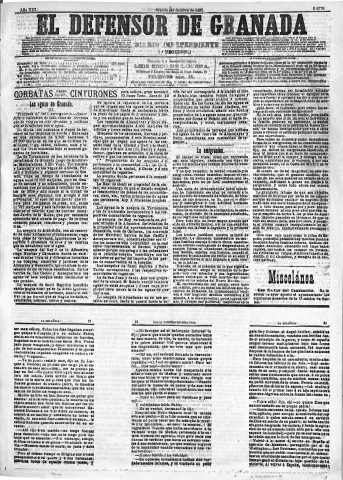 'El Defensor de Granada  : diario político independiente' - Año XIII Número 5078 1ª ed. - 1892 Octubre 08