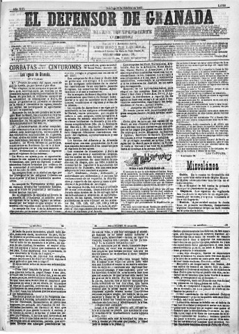 'El Defensor de Granada  : diario político independiente' - Año XIII Número 5080 1ª ed. - 1892 Octubre 09
