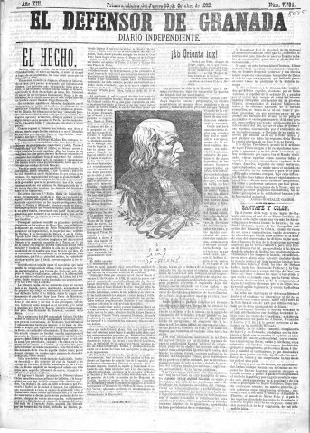 'El Defensor de Granada  : diario político independiente' - Año XIII Número 5085 1ª ed. - 1892 Octubre 13