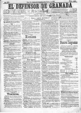 'El Defensor de Granada  : diario político independiente' - Año XIII Número 5089 2ª ed. - 1892 Octubre 15