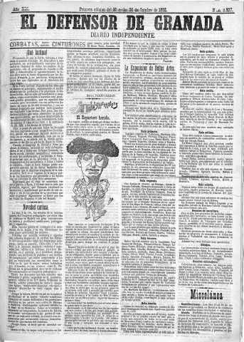 'El Defensor de Granada  : diario político independiente' - Año XIII Número 5807 1ª ed. - 1892 Octubre 26