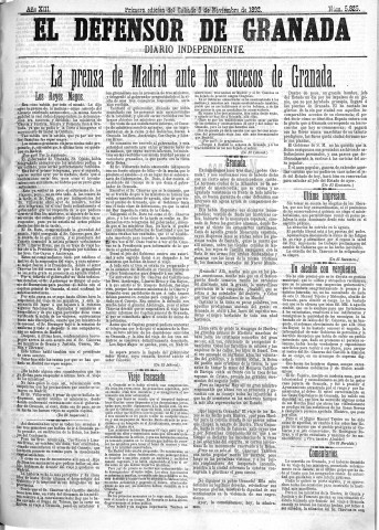 'El Defensor de Granada  : diario político independiente' - Año XIII Número 5825 1ª ed. - 1892 Noviembre 05