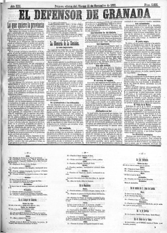 'El Defensor de Granada  : diario político independiente' - Año XIII Número 5835 1ª ed. - 1892 Noviembre 11