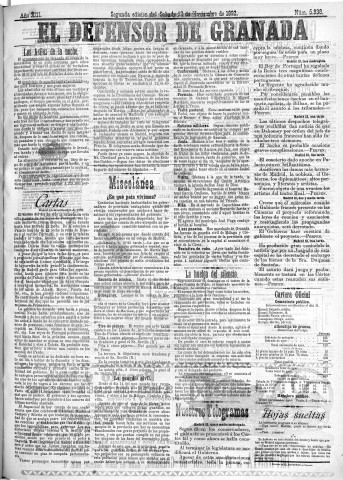 'El Defensor de Granada  : diario político independiente' - Año XIII Número 5838 2ª ed. - 1892 Noviembre 12