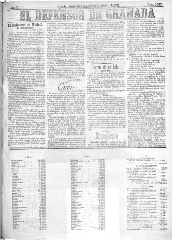 'El Defensor de Granada  : diario político independiente' - Año XIII Número 5842 2ª ed. - 1892 Noviembre 15