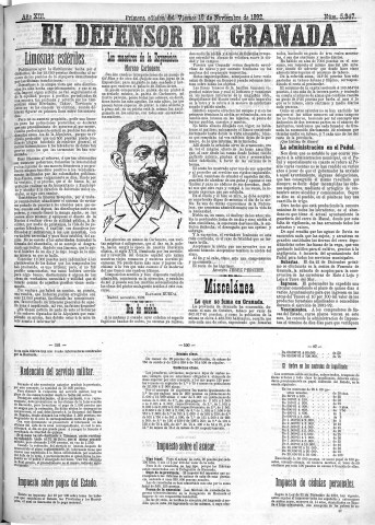 'El Defensor de Granada  : diario político independiente' - Año XIII Número 5847 1ª ed. - 1892 Noviembre 18