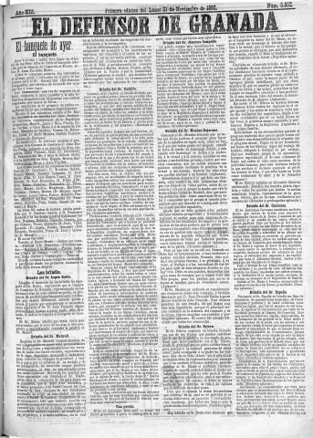 'El Defensor de Granada  : diario político independiente' - Año XIII Número 5852 1ª ed. - 1892 Noviembre 21