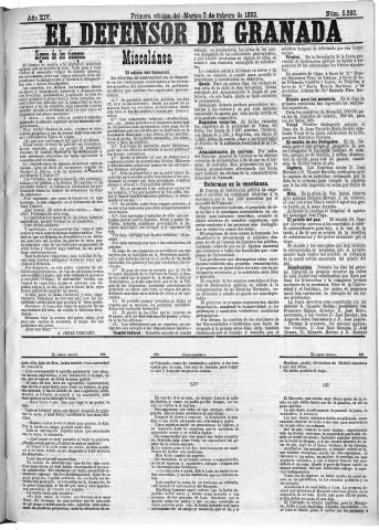 'El Defensor de Granada  : diario político independiente' - Año XIV Número 5981 1ª ed. - 1893 Febrero 07