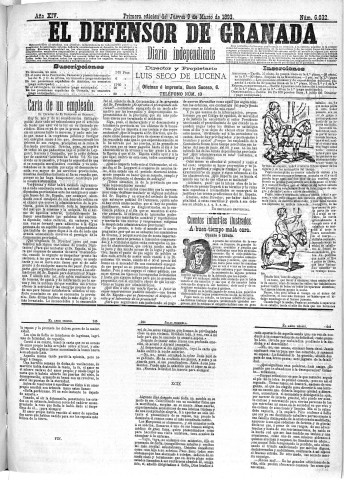 'El Defensor de Granada  : diario político independiente' - Año XIV Número 6032 1ª ed. - 1893 Marzo 09