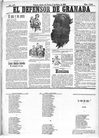 'El Defensor de Granada  : diario político independiente' - Año XIV Número 6046 1ª ed. - 1893 Marzo 17