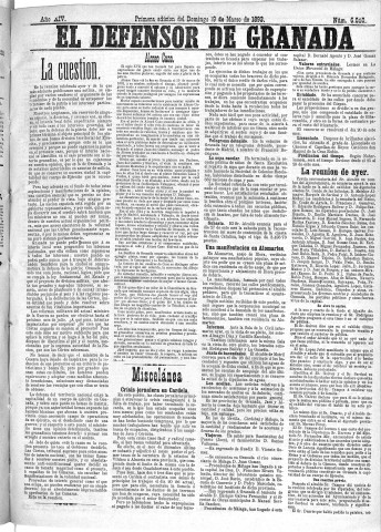 'El Defensor de Granada  : diario político independiente' - Año XIV Número 6050 1ª ed. - 1893 Marzo 19