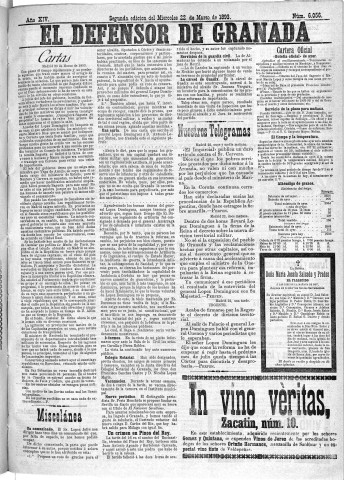 'El Defensor de Granada  : diario político independiente' - Año XIV Número 6056 2ª ed. - 1893 Marzo 22