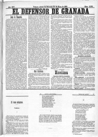 'El Defensor de Granada  : diario político independiente' - Año XIV Número 6066 1ª ed. - 1893 Marzo 29