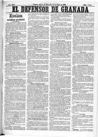 'El Defensor de Granada  : diario político independiente' - Año XIV Número 6134 1ª ed. - 1893 Mayo 10