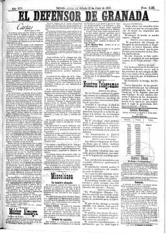 'El Defensor de Granada  : diario político independiente' - Año XIV Número 6185 2ª ed. - 1893 Junio 10