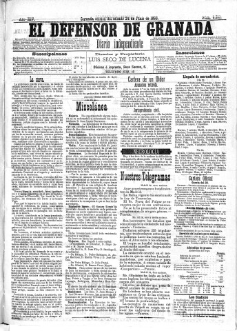 'El Defensor de Granada  : diario político independiente' - Año XIV Número 6211 2ª ed. - 1893 Junio 24