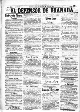 'El Defensor de Granada  : diario político independiente' - Año XIV Número 6213 1ª ed. - 1893 Junio 26