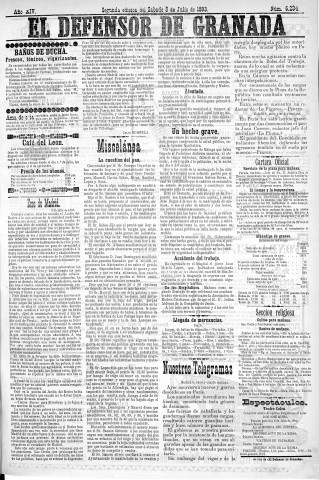 'El Defensor de Granada  : diario político independiente' - Año XIV Número 6233 2ª ed. - 1893 Julio 08