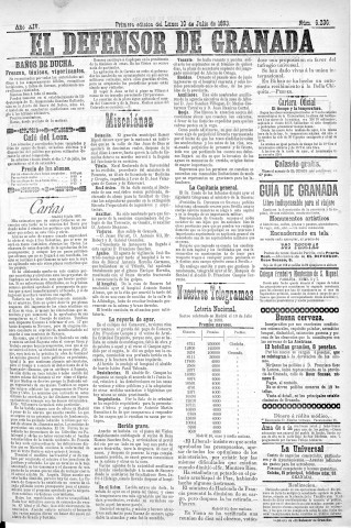 'El Defensor de Granada  : diario político independiente' - Año XIV Número 6235 1ª ed. - 1893 Julio 10