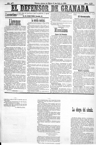 'El Defensor de Granada  : diario político independiente' - Año XIV Número 6236 1ª ed. - 1893 Julio 11