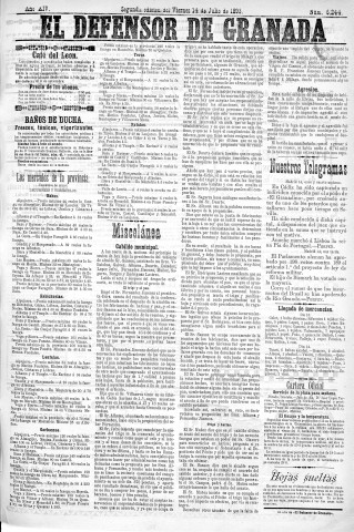 'El Defensor de Granada  : diario político independiente' - Año XIV Número 6242 2ª ed. - 1893 Julio 14