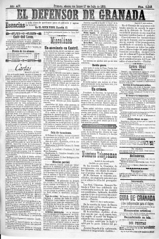 'El Defensor de Granada  : diario político independiente' - Año XIV Número 6247 1ª ed. - 1893 Julio 17