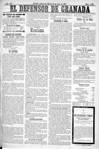 'El Defensor de Granada  : diario político independiente' - Año XIV Número 6248 2ª ed. - 1893 Julio 18