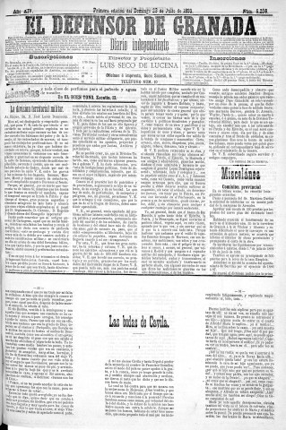 'El Defensor de Granada  : diario político independiente' - Año XIV Número 6258 1ª ed. - 1893 Julio 23
