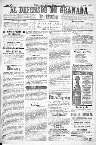 'El Defensor de Granada  : diario político independiente' - Año XIV Número 6259 1ª ed. - 1893 Julio 24