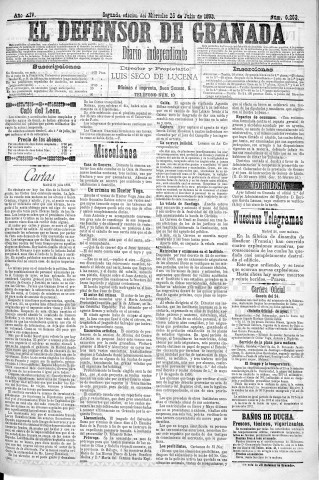 'El Defensor de Granada  : diario político independiente' - Año XIV Número 6262 2ª ed. - 1893 Julio 26