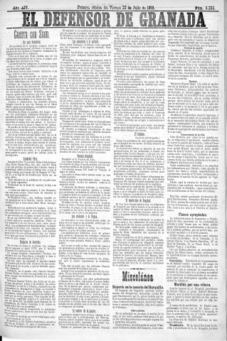 'El Defensor de Granada  : diario político independiente' - Año XIV Número 6265 1ª ed. - 1893 Julio 28