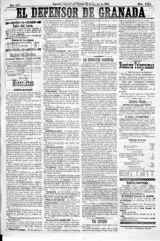 'El Defensor de Granada  : diario político independiente' - Año XIV Número 6314 2ª ed. - 1893 Agosto 25