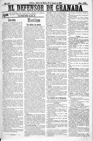 'El Defensor de Granada  : diario político independiente' - Año XIV Número 6319 1ª ed. - 1893 Agosto 29